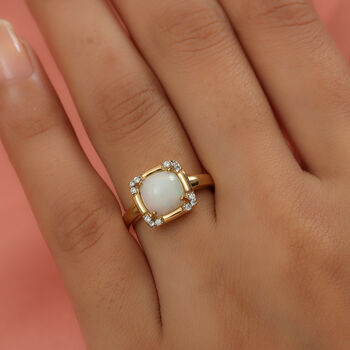 Nat&uuml;rlicher, &auml;thiopischer Opal und Zirkon-Ring, 925 Silber 585 Gelbgold Vermeil  ca. 1,42 ct