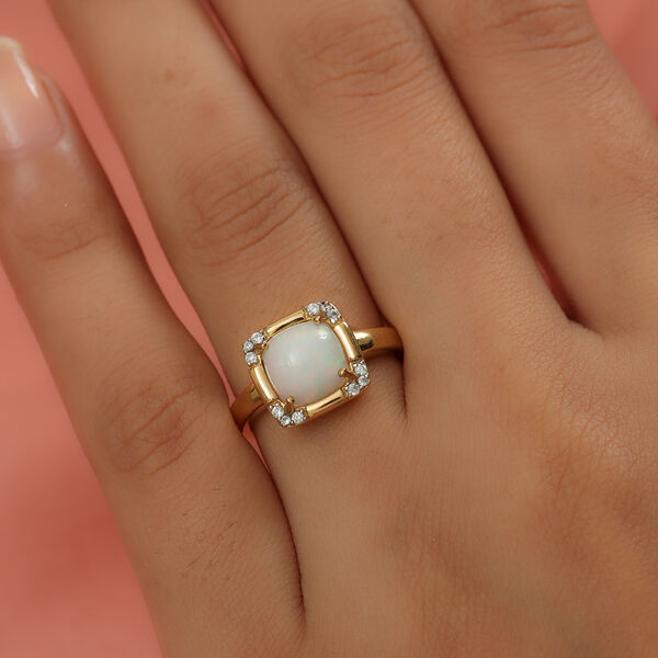 Nat&uuml;rlicher, &auml;thiopischer Opal und Zirkon-Ring, 925 Silber 585 Gelbgold Vermeil  ca. 1,42 ct image number 3