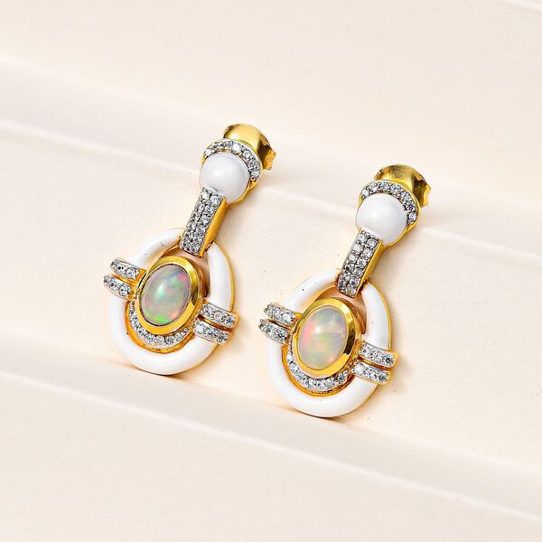 AA natürliche, äthiopische Welo Opal und Zirkon-Ohrringe - 1,80 ct. image number 2