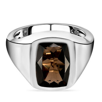 Rauchquarz-Ring, Messing platiniert (Gr&ouml;&szlig;e 19.00) ca. 5,82 ct