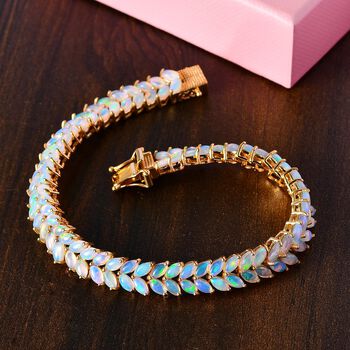 Nat&uuml;rliches, &auml;thiopisches Welo Opal-Armband, 925 Silber vergoldet, 10,60 ct.