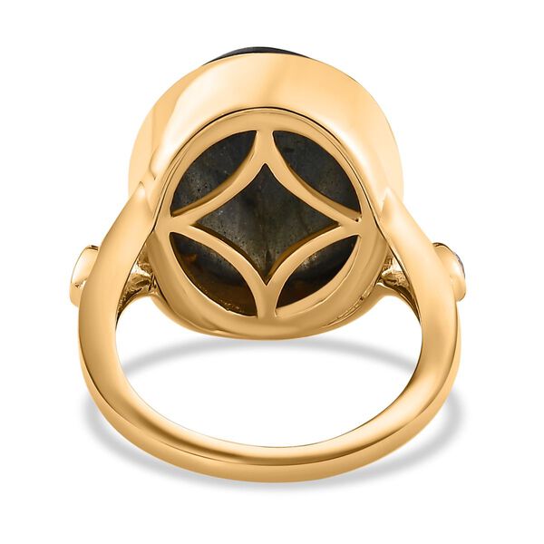 AAA Labradorit, Weißer Zirkon Ring, 925 Silber Gelbgold Vermeil (Größe 20.00) ca. 10.22 ct image number 6