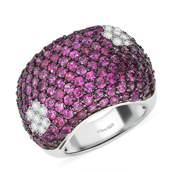 D'Joy Wei&szlig;er Zirkon, Nat&uuml;rlicher Rhodolith Granat Ring 925 Silber rhodiniert (Gr&ouml;&szlig;e 18.00) ca. 8.33 ct image number 3