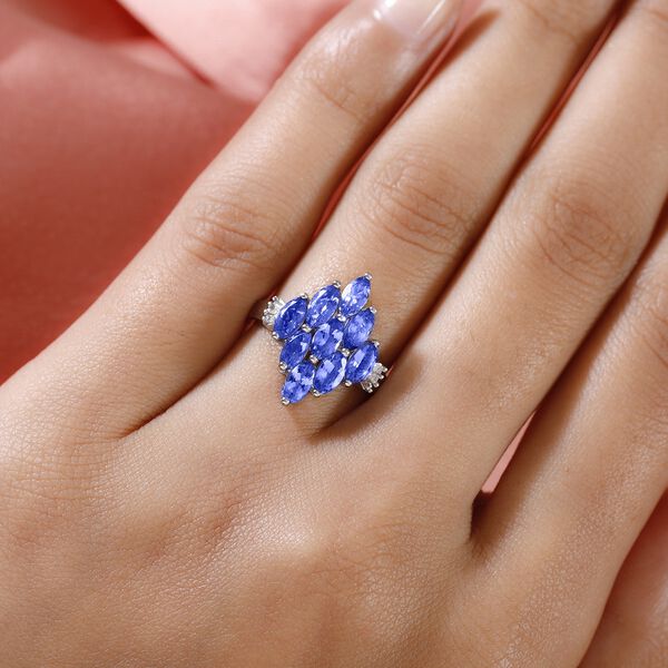 AA Tansanit und Diamant Cluster Ring 925 Silber Platin-&Uuml;berzug image number 3