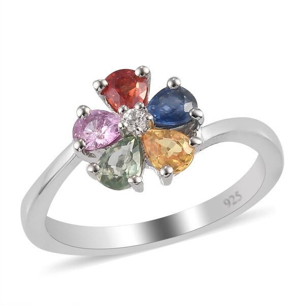 Mehrfarbig Saphir und Zirkon Blumen Ring 925 Silber Platin-Überzug image number 4