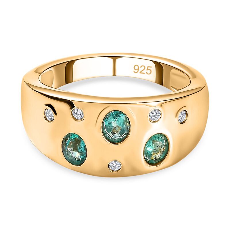 AAA Smaragd, Weißer Zirkon Ring, 925 Silber Gelbgold Vermeil, (Größe 17.00) ca. 0.61 ct image number 0