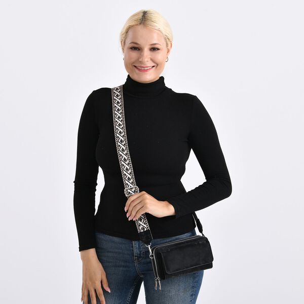 Crossbody-Tasche mit RFID-Schutz und Muster-Schulterriemen, 19x6x11 cm, Schwarz image number 3