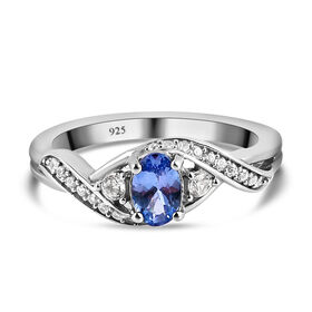 Tansanit und weißer Zirkon-Ring, 925 Silber platiniert  ca. 0,67 ct
