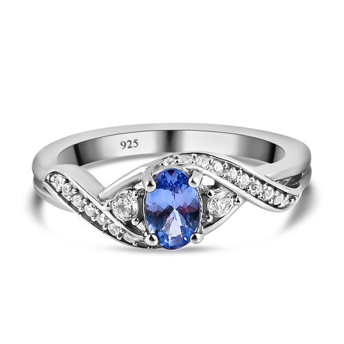 Tansanit und weißer Zirkon-Ring, 925 Silber platiniert  ca. 0,67 ct image number 0