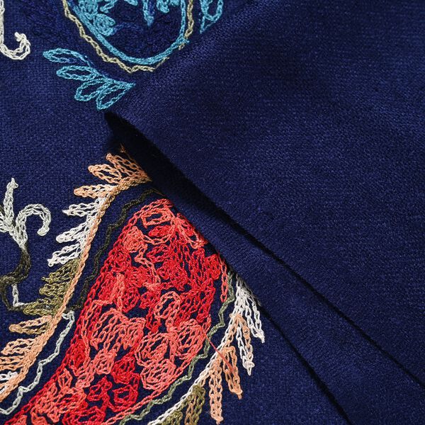 Bestickter Schal mit Fransen, Paisley-Muster, Dunkelblau image number 4