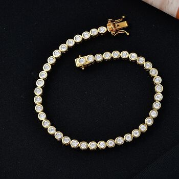 D'Joy wei&szlig;es Diamant 19cm Armband, 925 Silber 750 Gelbgold Vermeil - 0,35 ct.