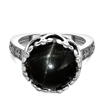 Schwarzer Stern Diopsid-Ring, 925 Silber platiniert (Gr&ouml;&szlig;e 16.00) ca. 9.99 ct