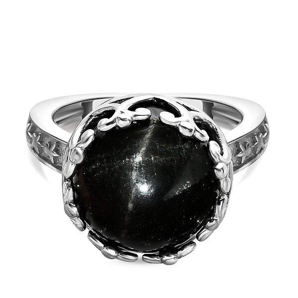 Schwarzer Stern Diopsid-Ring, 925 Silber platiniert (Gr&ouml;&szlig;e 16.00) ca. 9.99 ct