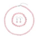 Rosenquarz Halskette, Armband und Ohrringe, Edelstahl ca. 285.00 ct