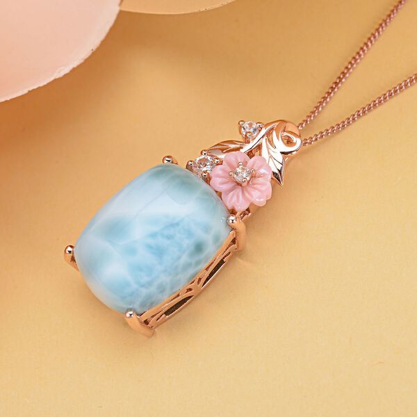 Jardin Kollektion - Larimar und rosa Perlmutt-Anhänger mit Kette, 925 Silber rosévergoldet ca. 10,39 ct image number 3