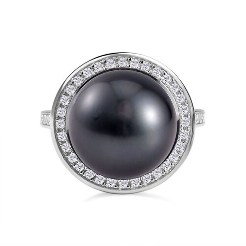 13-14mm Tahiti Perle und Zirkon Ring - 1,04 ct. image number 0