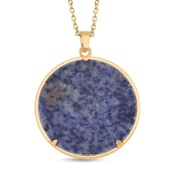 Sodalith Medaillon-Anh&auml;nger mit Kette, (ca. 44mm), Edelstahl, vergoldet, ca. 75.00 ct image number 4