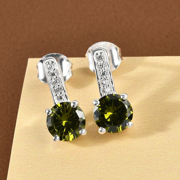 Peridot Zirkonia und wei&szlig;e Zirkonia-Ohrh&auml;nger in Silber, 3,74 ct. image number 2