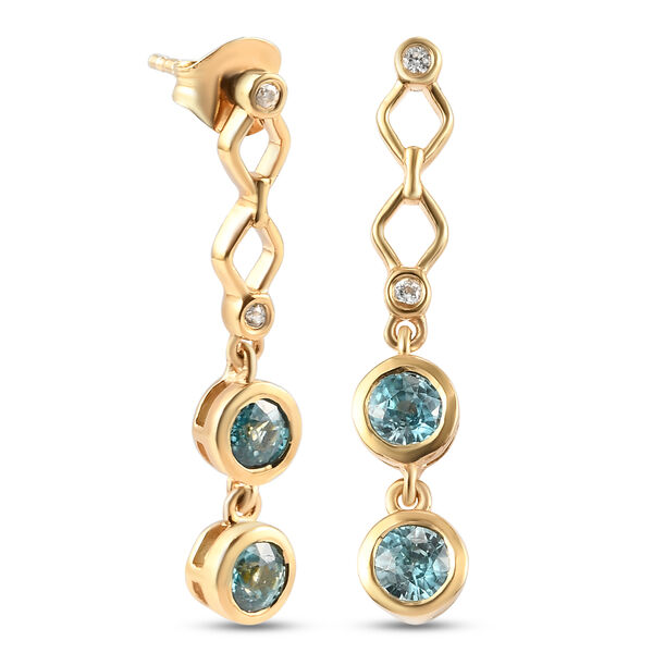 Kambodschanischer blauer und Wei&szlig;er Zirkon Ohrh&auml;nger 925 Silber vergoldet ca. 1,86 ct&nbsp; image number 4