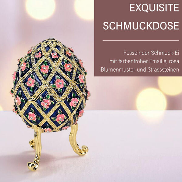 Emaillierte Schmuckbox in Osterei-Form mit Blumenmuster, 5x9cm image number 2