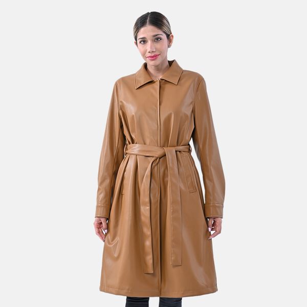 LA MAREY: Kunstleder Mantel, Gr&ouml;&szlig;e M, Kamel