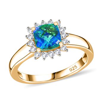 Pfau Triplett Quarz und Zirkon Ring, 925 Silber 750 vergoldet - 1,42 ct.