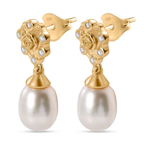 S&uuml;&szlig;wasser Perle und wei&szlig;e Zirkon Ohrringe image number 3