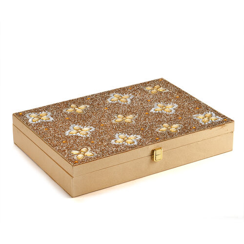 Schmuckbox bestickt mit Perlen und Pailletten, Gold image number 0