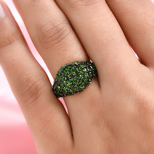 Natürlicher Chromdiopsid Cluster Ring 925 Silber vergoldet image number 3