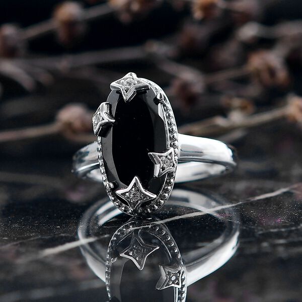 D'Joy Elite Shungit, Wei&szlig;er Zirkon Ring 925 Silber platiniert (Gr&ouml;&szlig;e 20.00) ca. 2,55 ct image number 1