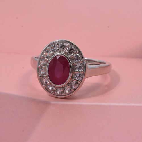 Burma-Rubin, Weißer Zirkon Ring 925 Silber rhodiniert (Größe 17.00) ca. 1.32 ct image number 1