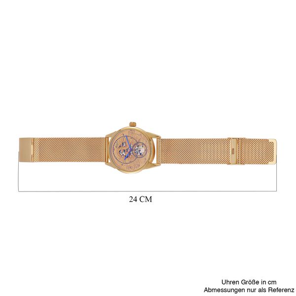 GENOA TIME V2 - Automatische mechanische Uhr mit Drachenmuster und Edelstahl-Mesharmband, 23 cm, vergoldet, ca. 89,00g image number 8