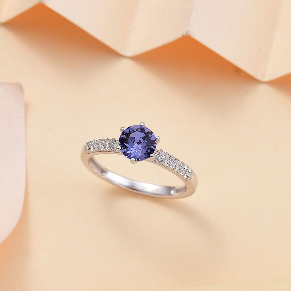 J Francis gefertigt mit SWAROVSKI- Wei&szlig;er und Tansanit Swarovski Kristall Ring image number 2