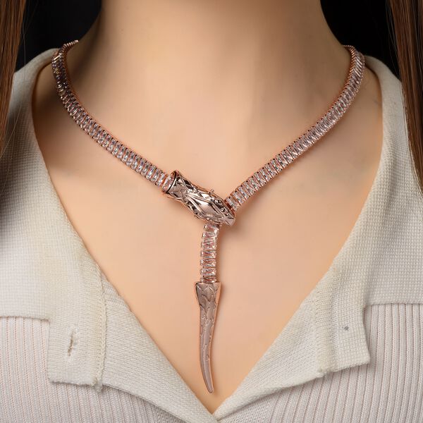 Verstellbare, wei&szlig;e Zirkonia Halskette in Ros&eacute;goldton, 50-66cm image number 1