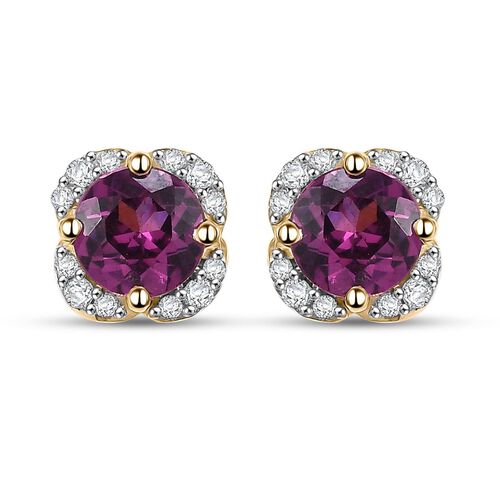 AAA Radiant Ember Granat und Diamant Ohrringe in 417 Gold - 1,27 ct. image number 0