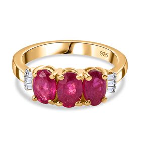 Afrikanischer Rubin (Fissure gefüllt), Weißer Diamant Ring, 925 Silber Gelbgold Vermeil (Größe 19.00), ca. 1.91 ct
