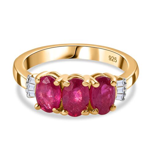 Afrikanischer Rubin (Fissure gefüllt), Weißer Diamant Ring, 925 Silber Gelbgold Vermeil (Größe 19.00), ca. 1.91 ct image number 0