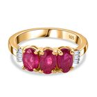 Afrikanischer Rubin (Fissure gefüllt), Weißer Diamant Ring, 925 Silber Gelbgold Vermeil (Größe 19.00), ca. 1.91 ct