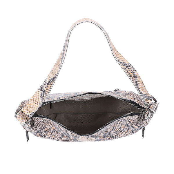 Hobo-Tasche aus 100% echtem Leder, Schlangenhautmuster, Beige image number 5