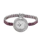 EON 1962 schweizer Uhrwerk - Rhodolith Granat und weiße Zirkon Uhr, 19 cm, 925 Silber platiniert ca. 16.52 ct