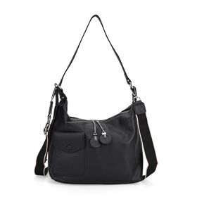Crossbody Tasche aus echtem Leder, 29,5×12×26 cm, Schwarz