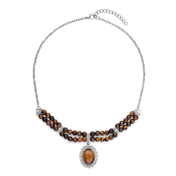 Gelbe Tigerauge Halskette, ca. 45 cm, silberfarben ca. 96.00 ct