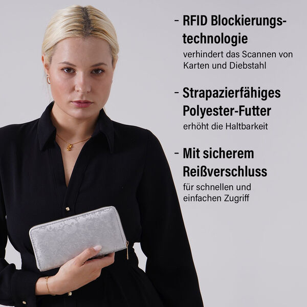 Brieftasche mit Renaissance-Prägung und RFID-Schutz, 20x10x3 cm, Silber image number 3