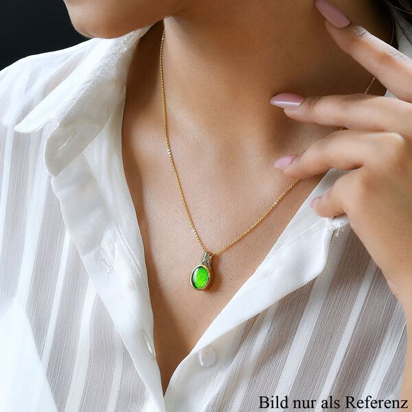 Kanadischer Ammolit und wei&szlig;er Zirkon-Anh&auml;nger mit Kette, 925 Silber vergoldet ca. 2.85 ct image number 2