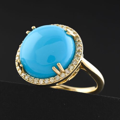LUXORO zertifiziert und geprüft AAA Sleeping Beauty Türkis und Diamant Halo Ring in 417 Gold - 8,65 ct. image number 1