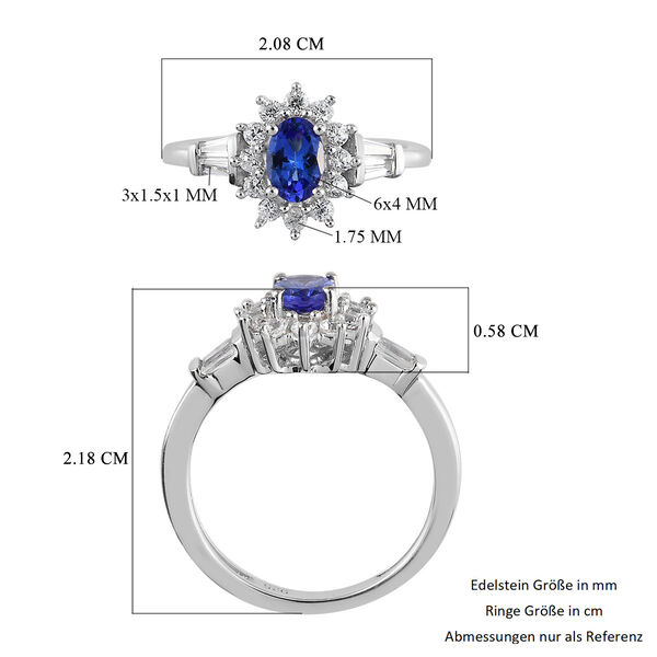 AA Tansanit und Zirkon Ring 925 Silber Platin-&Uuml;berzug image number 6
