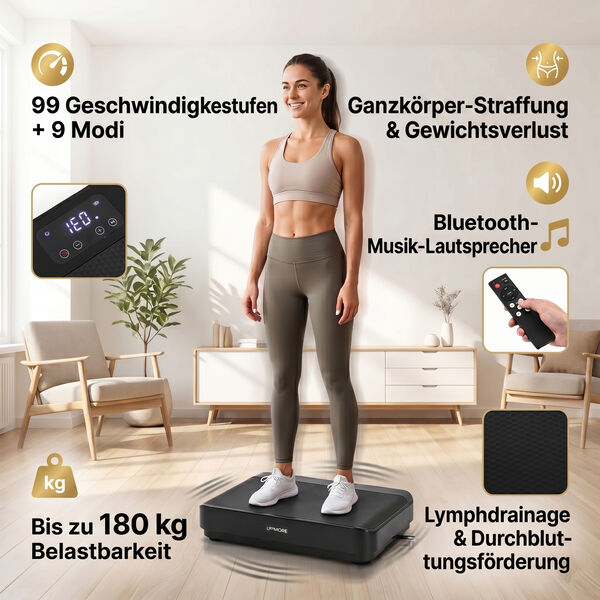LIVMORE Vibrationsplatte Trainingsger&auml;t mit Fernbedienung, LED Display, Schwarz image number 5