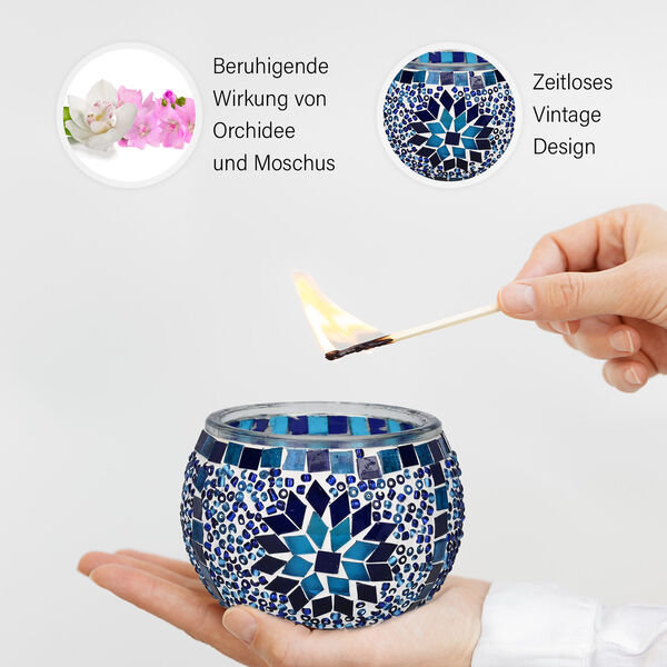 Handgefertigte Mosaikglas im orientalischen Stil mit Vanille Sojawachs-Duftkerze, 10 x 8 cm image number 5