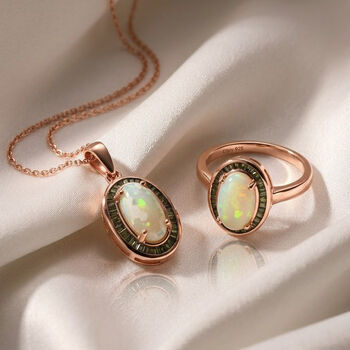 D'Joy AA &auml;thiopisches Welo Opal und gr&uuml;nes Diamant Schmuckset