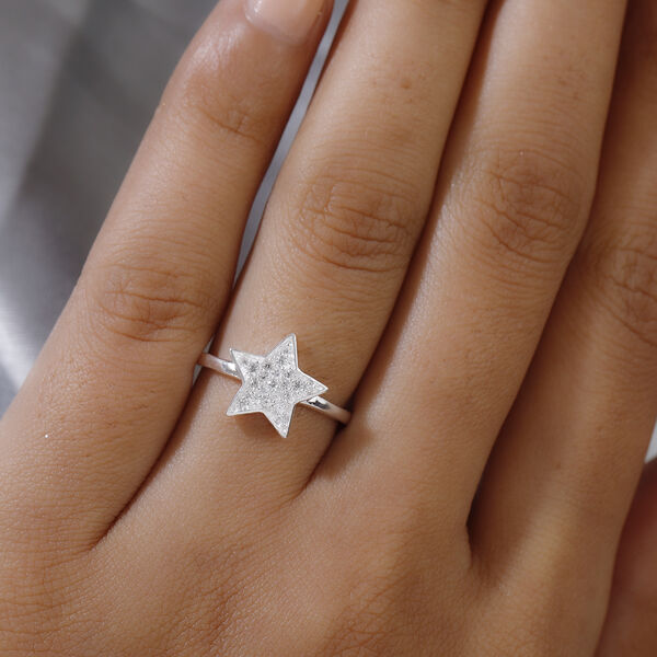 Weißer Simulierter Diamant Stern Ring 925 Silber  ca. 0,31 ct image number 3